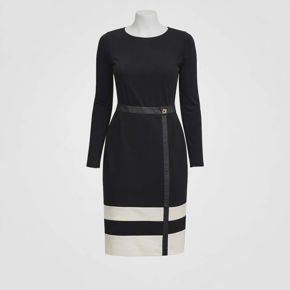 NWT Lauren Ralph Lauren HOLIDAY dress, black cream trim and leather detail. SZ 6